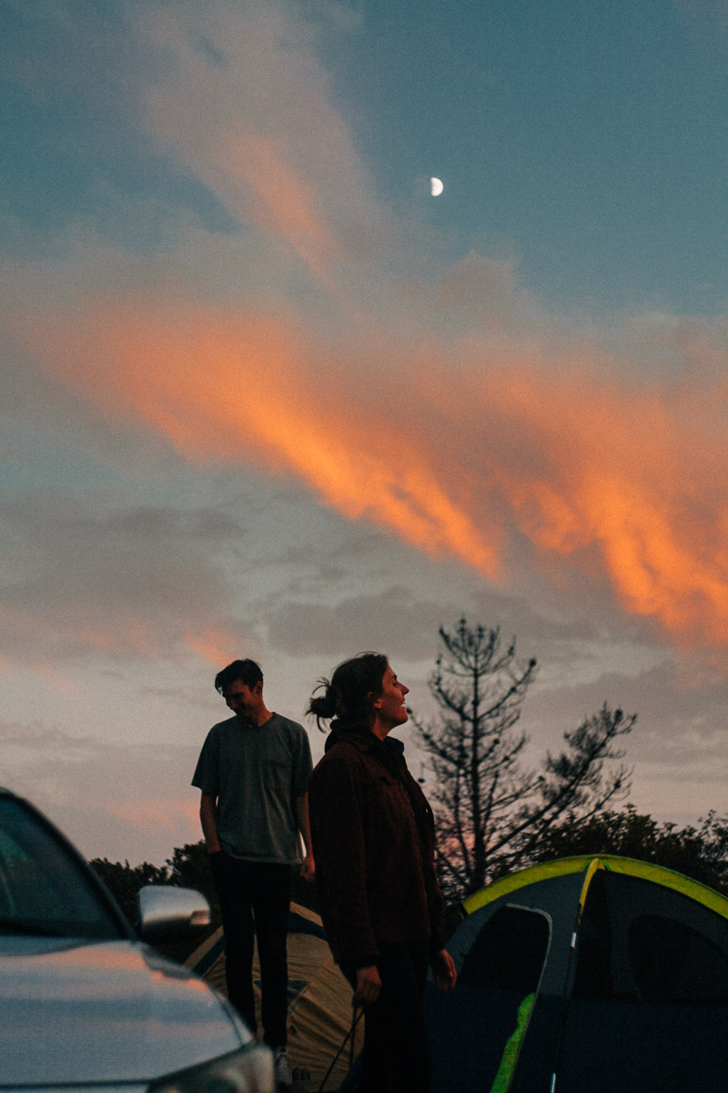 campers enjoying sunset