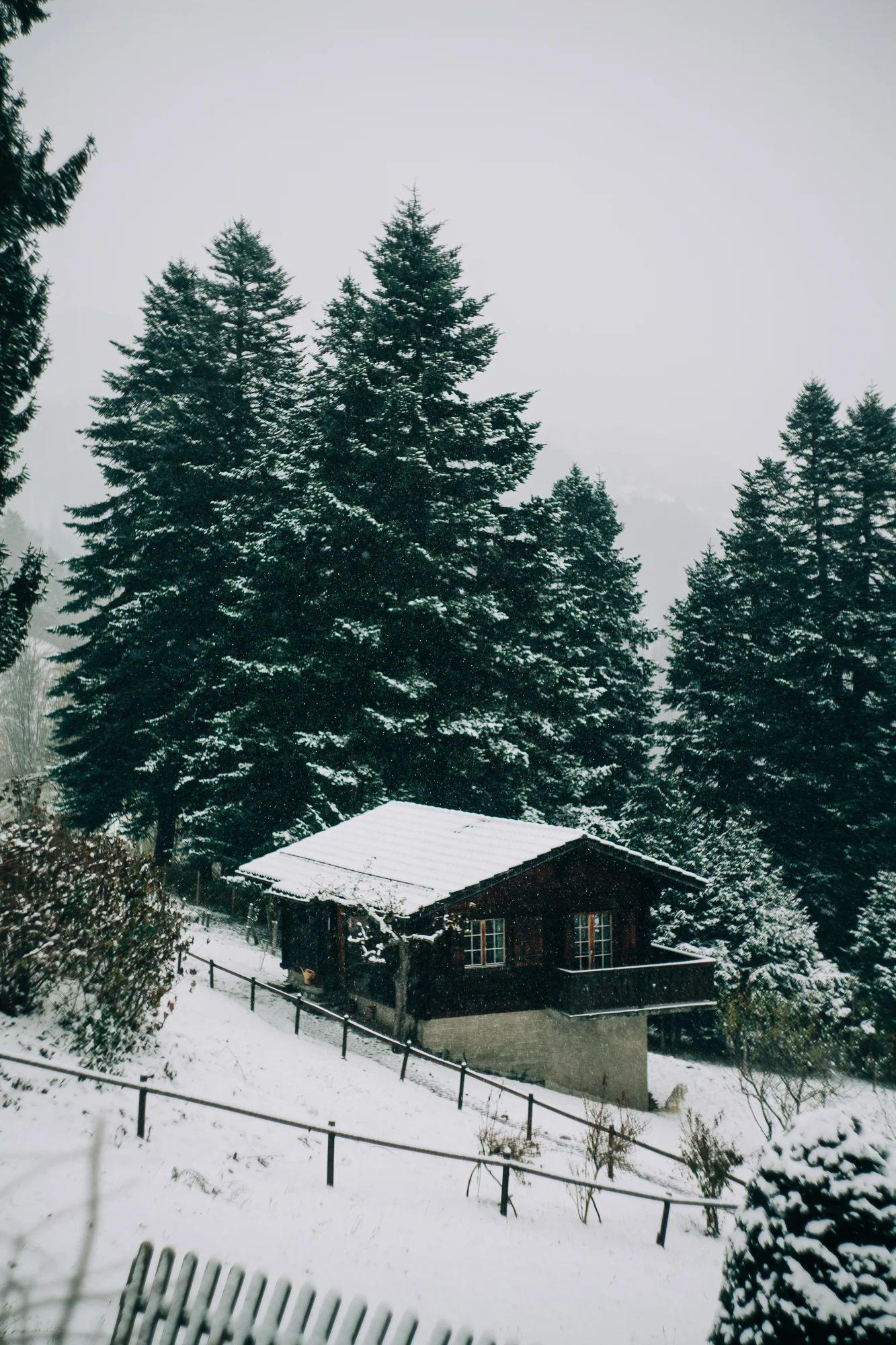 a swiss chalet in the snow