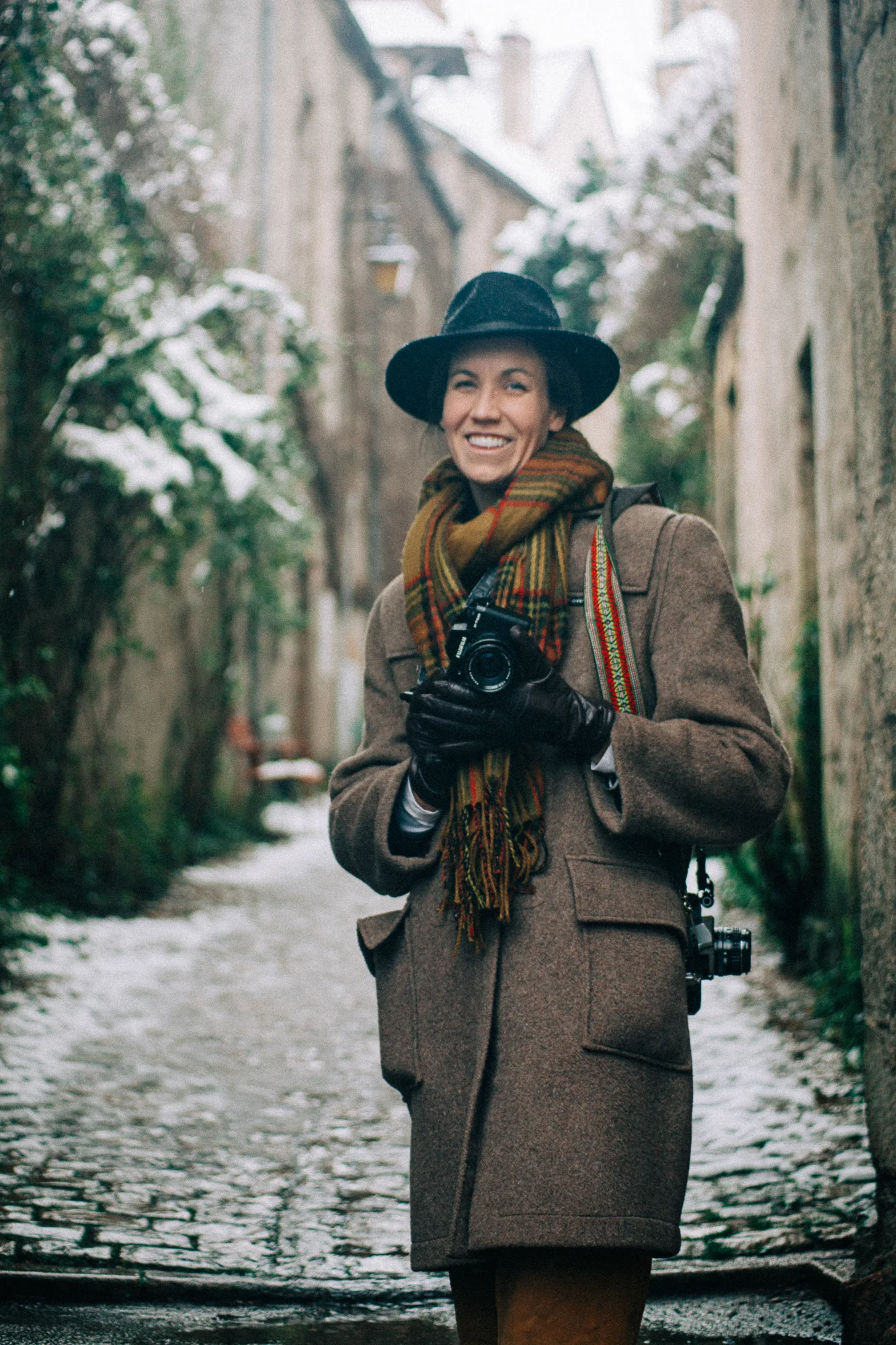a women walking in the snow