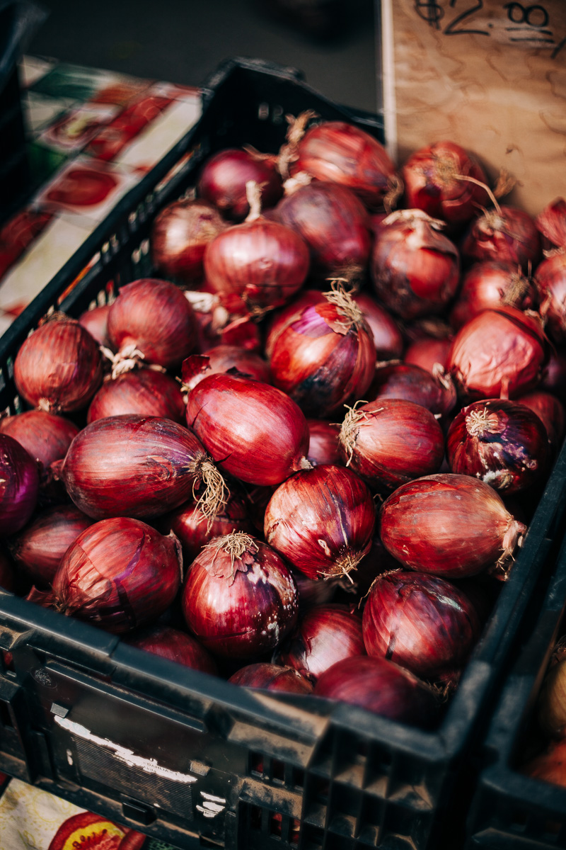 fresh red onions from the Martinez Farmers Market